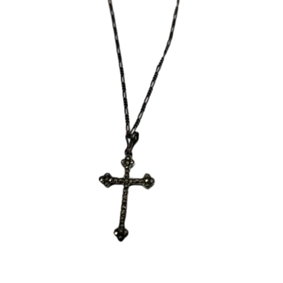 Sterling Silver Budded Cross With Marcasites and 16” Chain Necklace - Picture 4 of 12